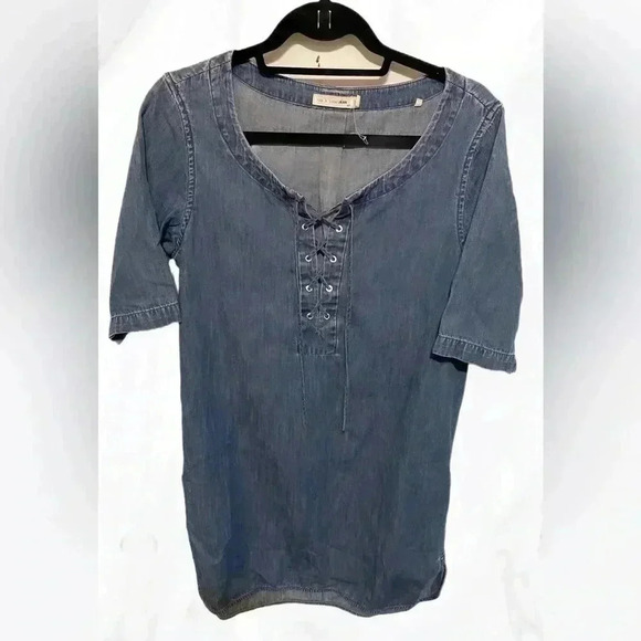 Rag and bone SS western stylish blue denim work casual lace front tunic blouse S - Picture 3 of 5